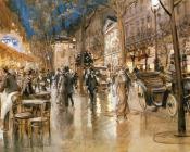 乔治 斯坦 : Evening On A Parisian Boulevard